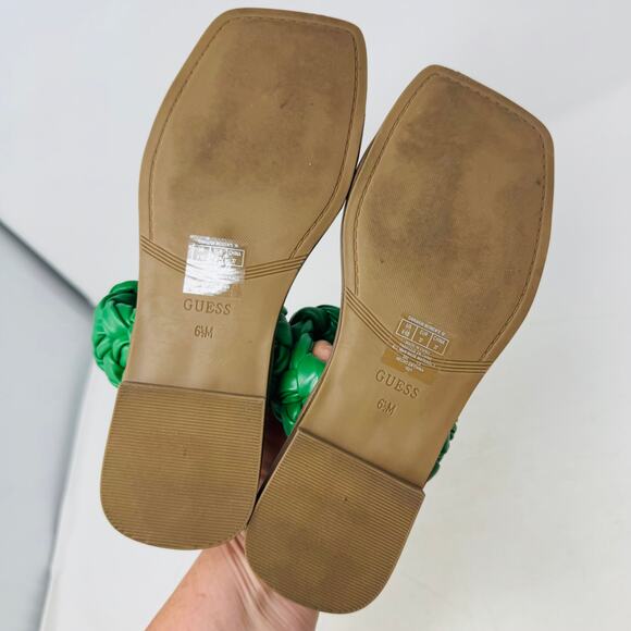 GUESS Green Braided Double Strap Flat Sandals – Size 6.5 - Picture 9 of 11